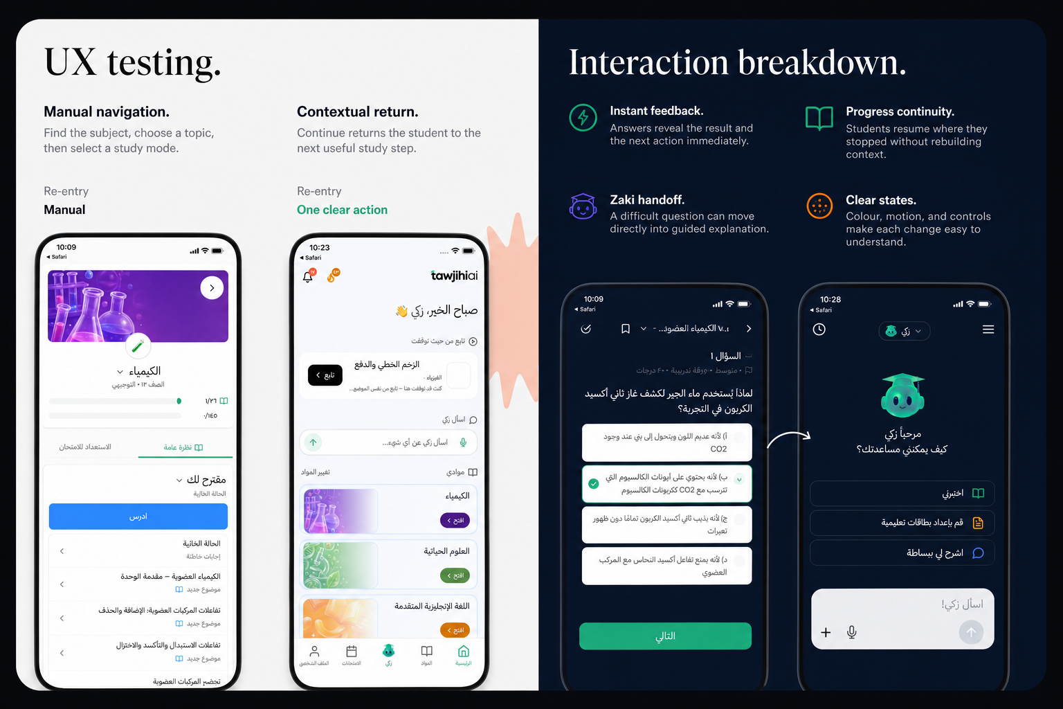 TawjihiAI UX testing and interaction breakdown