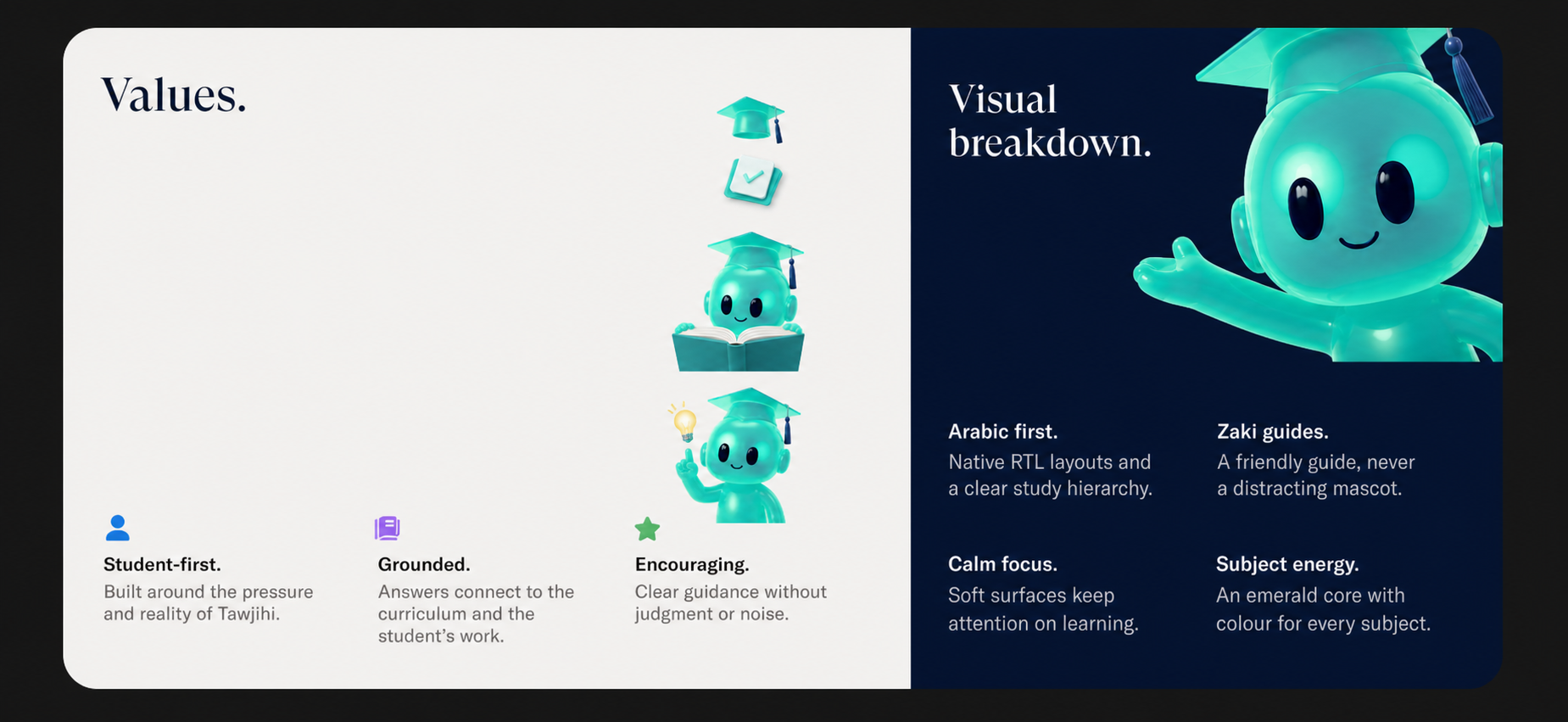 TawjihiAI values and visual breakdown